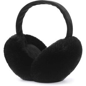 Women Winter Ear Muffs Faux Fur Warm Earmuffs Foldable Outdoor Ear Warmers Black